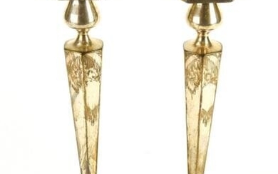 Pair Antique Engraved Sterling Silver Candlesticks