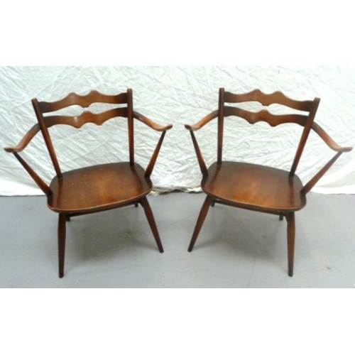 Pair Ercol Carver Chairs with wavy bar backs Model 493 (2) (...