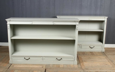 Pair French Empire Style Painted Bookcases