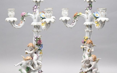 Pair German Porcelain Candelabra, Von Schierholz
