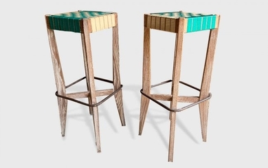Pair Of Cerused Oak Bar Stools, Style Of Royere