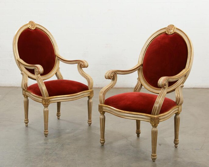 Pair Quatrain Neoclassical style armchairs