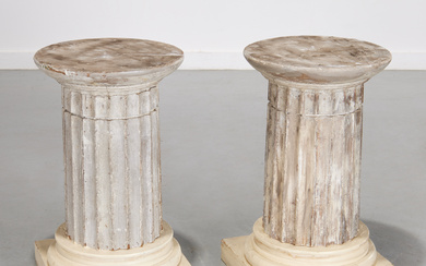 Pair antique Neoclassical painted column pedestals
