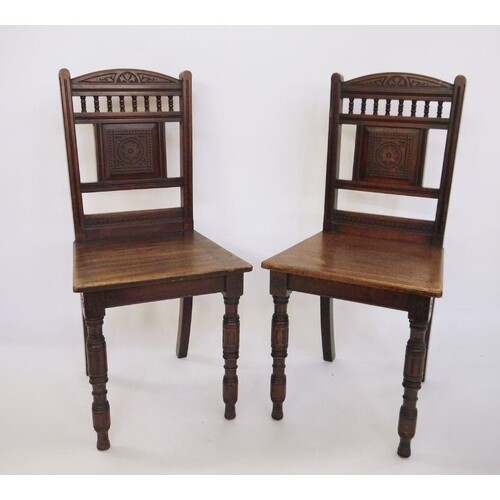 Pair of 19th century James Shoolbred mahogany hall chairs wi...