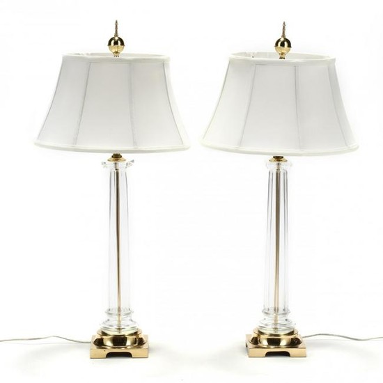 Pair of Brass and Glass Columnar Table Lamps