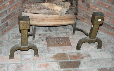 Pair of Cast Iron Square Top Andirons