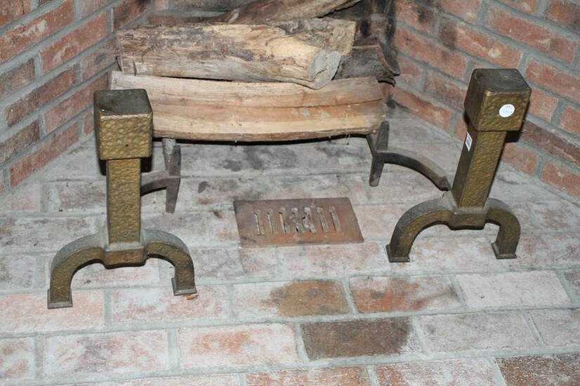 Pair of Cast Iron Square Top Andirons