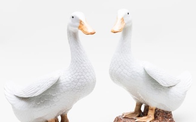 Pair of Chinese Export White Glazed Porcelain Models of Ducks