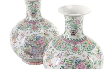 Pair of Chinese Famille Rose Enameled Porcelain Globular Vases