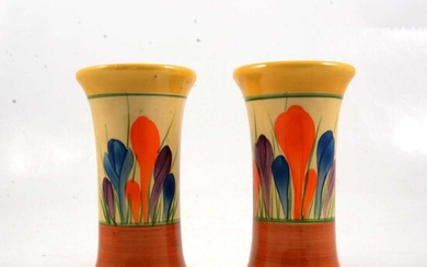 Pair of Clarice Cliff crocus pattern vases