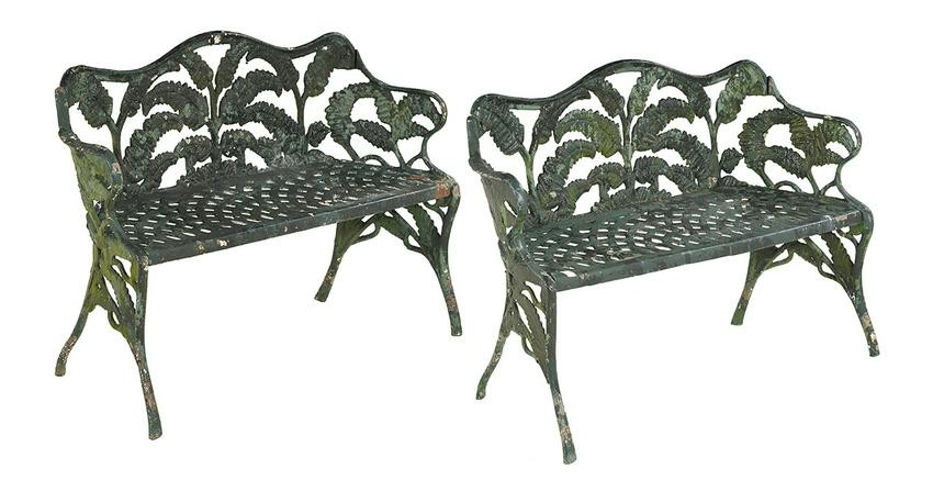 Pair of "Fern"-Pattern Cast Iron Garden Benches
