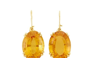 Pair of Gold and Citrine Earrings