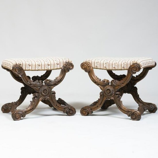 Pair of Italian Baroque Style Carved Stained Wood