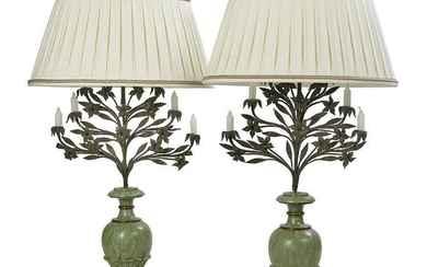 Pair of Metal and Painted Wooden Candelabra