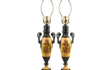 Pair of Neoclassical Tole Oil Lamps