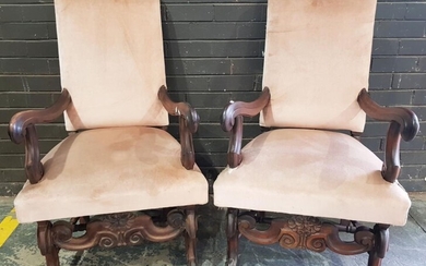 Pair of Oversized Upholstered Carvers (H:110 x W:65cm)