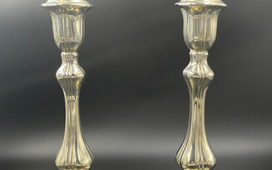 Pair of Silver plated candlesticks , European early 19th...