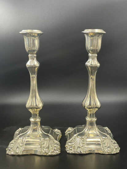 Pair of Silver plated candlesticks , European early 19th...