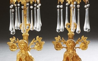 Pair of Victorian Gilt Brass Figural Girandoles, 19th