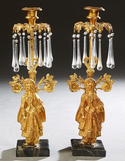 Pair of Victorian Gilt Brass Figural Girandoles, 19th