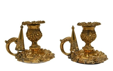 Pair of Victorian Silver Gilt Chambersticks in Rococo