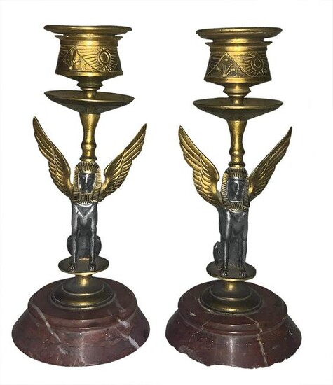 Pair of candle holders, Empire, XIX century. Bronze