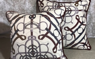 Pair of cushions made with Hermès fabric Eperon d'Or - Cushion (2)