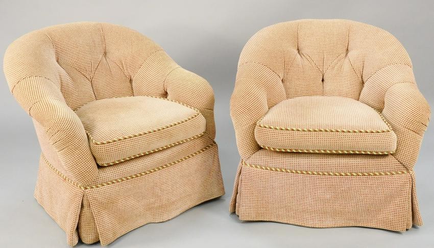 Pair of custom upholstered swivel chairs. ht. 31 1/2
