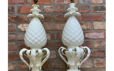 Pair of large Italian creamware pineapple table lamps, H 72c...