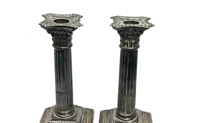 Pair of victorian silver corinthian column candlesticks shef...