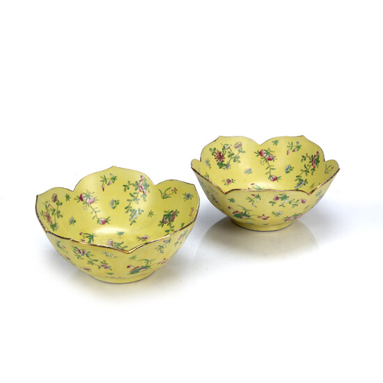Pair of yellow ground bowls