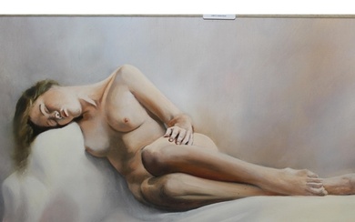 Paul Apps, oil on Masonite, reclining female nude, signed, s...