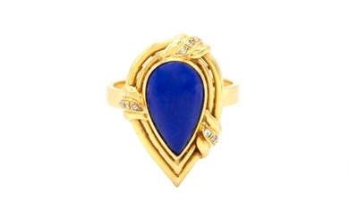 Pear Lapis and 18k Yellow Gold Ring