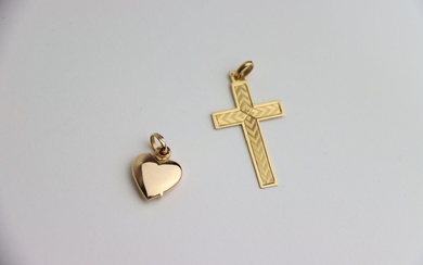 Pendentif croix en or, 1 pendentif cœur ouvrant... - Lot 13 - Alexandre Landre Nancy