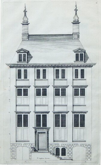 AMENDMENT: Please note VAT is payable on the hammer price for this Lot.Philips Vingboons, Dutch 1607-1678- Architectural elevation with dormer windows; engraving, 33.5 x 20 cm