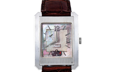 Piaget. A Rare Limited Edition White Gold Wristwatch with Power Reserve and Mother-of-Pearl Dial