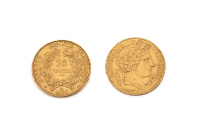 Pièce de 20 francs en or 750 millièmes, République française, datée 1850. Poids: 6.40 g.