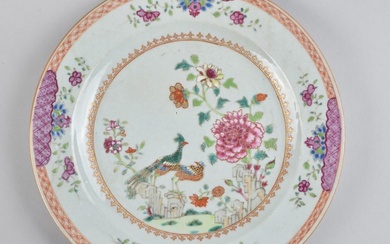 Plate - A Chinese famille rose double peacock plate for the Portuguese market - Porcelain