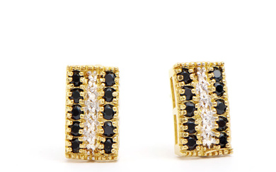 Plated 18KT Yellow Gold 1.02ctw Black Sapphire and Diamond Earrings