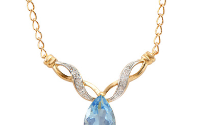 Plated 18KT Yellow Gold 4.75ctw Blue Topaz and Diamond Pendant...
