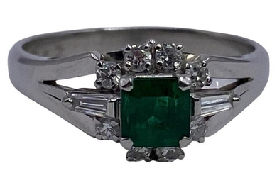 Platinum, 0.26ct Diamond and 0.42ct Emerald Ring