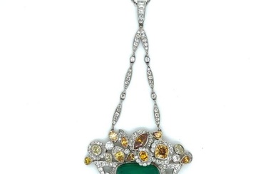 Platinum Emerald & Natural Color Diamond Necklace