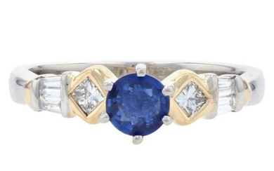 Platinum & Yellow Gold Sapphire & Diamond Engagement Ring 900 & 18k .91ctw