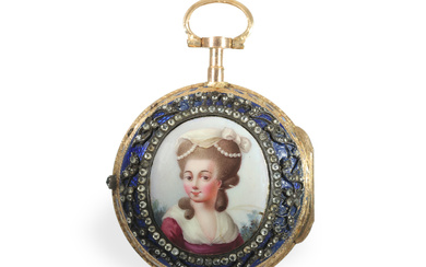 Pocket watch: early gold/enamel pair case verge watch of very fine quality, Freres de Roches Geneva ca. 1760