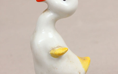 Porcelain figurine "Duck" 20th century 50's. Riga porcelain and faience factory, Latvia. Porcelain, painting. Height 8 cm. Item have defect