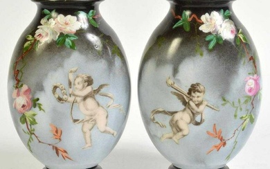 Pr. Rare Opaline Signed Baccarat Vases
