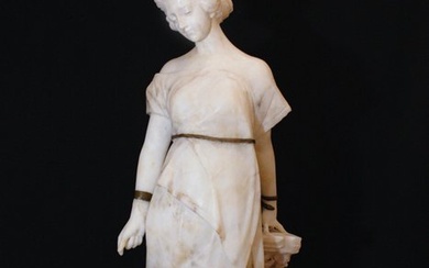 Probabile Giuseppe Gambogi (1862-1938) - Statue, Grande figura di Fanciulla Liberty - 82 cm - Alabaster