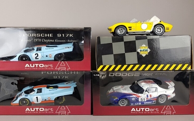 QUATRE VOITURES échelle 1/18 : 1x Racing Legend Corvette Grand Sport 1x Auto-Art Porsche 917K...