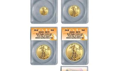 RARE 2018 ANACS MS70 GOLD EAGLE 4 COIN SET FIRST DAY ISSUE AMAZING COMPLETE SET, 2018 ANACS MS70