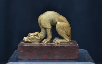 RUSSIAN ? BRONZE SEATED DOG ON MARBLE BASE